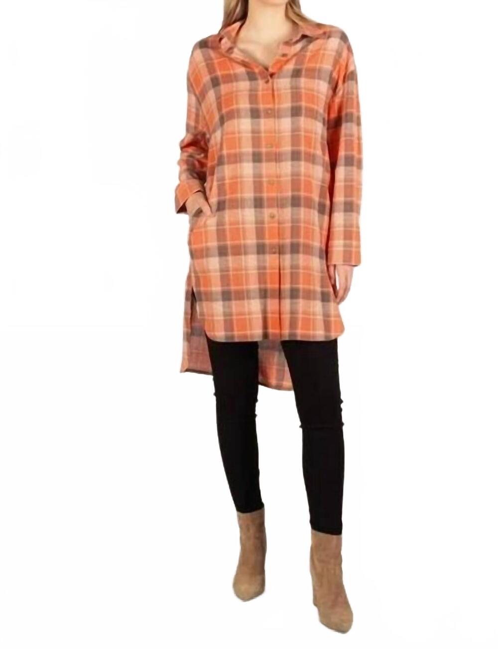 NEW BEFORE YOU COLLECTION plaid button up tunic in sunset